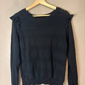 Joe Fresh black ruffle sweater womens medium minimalist pointelle knit workwear